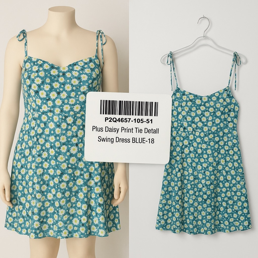 MF-251. Plus Daisy Print Tie Detail Swing Dress